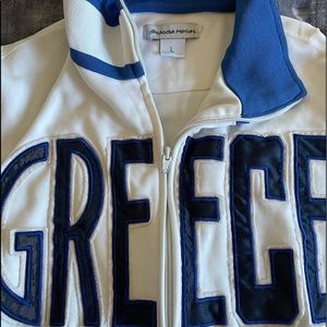 Greece White Sport Jacket 
Length 24in
Chest 23in
Shoulder 19in
Sleeve 22in